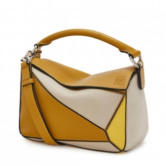Loewe Small Puzzle Bag In Ochre/Yellow/Beige Calfskin Loewe Small Puzzle Bag In Ochre/Yellow/Beige Calfskin