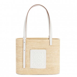 Loewe Small Square Basket Bag in Raffia and White Calfskin Loewe Small Square Basket Bag in Raffia and White Calfskin