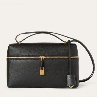 Loro Piana Extra Bag L27 in Black Ostrich Embossed Leather Loro Piana Extra Bag L27 in Black Ostrich Embossed Leather