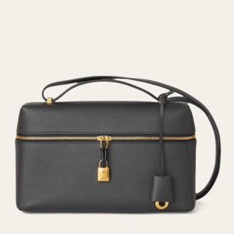 Loro Piana Extra Bag L27 in Navy Blue Textured Calfskin
