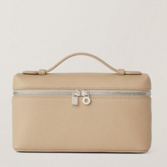 Loro Piana Extra Pocket Pouch L19 in Beige Grained Leather