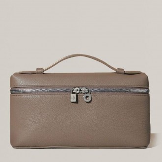 Loro Piana Extra Pocket Pouch L27 in Taupe Grained Leather