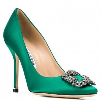 Manolo Blahnik Green Satin Hangisi 105mm Pumps Manolo Blahnik Green Satin Hangisi 105mm Pumps