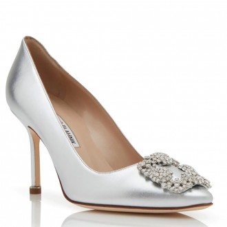 Manolo Blahnik Hangisi 70 Pumps in Silver Metallic Leather Manolo Blahnik Hangisi 70 Pumps in Silver Metallic Leather