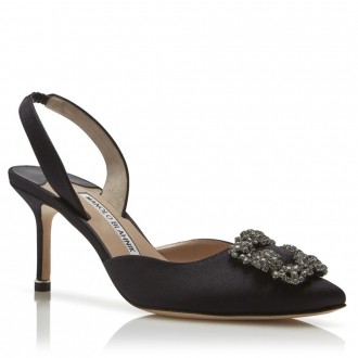 Manolo Blahnik Hangisi 70 Slingback Pumps in Black Satin Manolo Blahnik Hangisi 70 Slingback Pumps in Black Satin