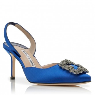 Manolo Blahnik Hangisi 70 Slingback Pumps in Blue Satin Manolo Blahnik Hangisi 70 Slingback Pumps in Blue Satin
