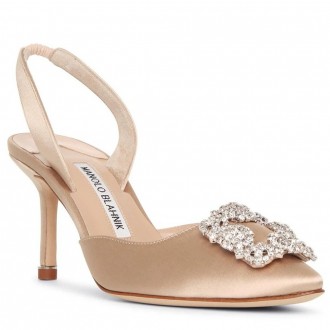 Manolo Blahnik Hangisi 70 Slingback Pumps in Champagne Satin Manolo Blahnik Hangisi 70 Slingback Pumps in Champagne Satin