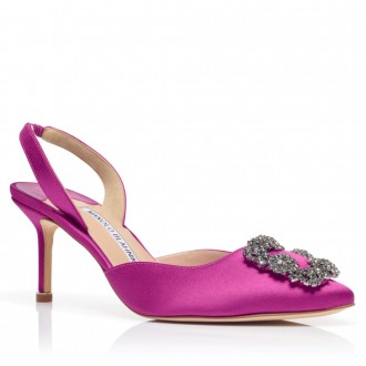 Manolo Blahnik Hangisi 70 Slingback Pumps in Fuchsia Satin Manolo Blahnik Hangisi 70 Slingback Pumps in Fuchsia Satin