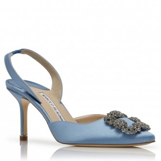 Manolo Blahnik Hangisi 70 Slingback Pumps in Light Blue Satin Manolo Blahnik Hangisi 70 Slingback Pumps in Light Blue Satin