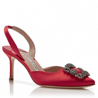 Manolo Blahnik Hangisi 70 Slingback Pumps in Red Satin