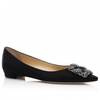 Manolo Blahnik Hangisi Flats In Black Satin Manolo Blahnik Hangisi Flats In Black Satin