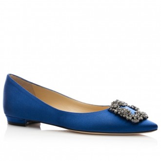 Manolo Blahnik Hangisi Flats In Blue Satin Manolo Blahnik Hangisi Flats In Blue Satin