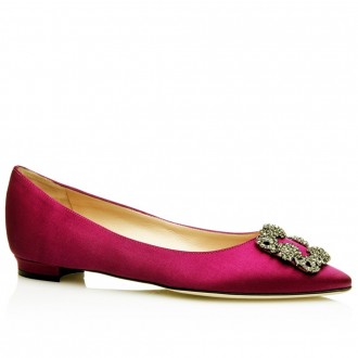 Manolo Blahnik Hangisi Flats In Bordeaux Satin Manolo Blahnik Hangisi Flats In Bordeaux Satin