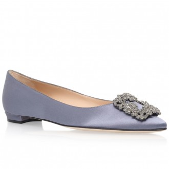 Manolo Blahnik Hangisi Flats In Grey Satin Manolo Blahnik Hangisi Flats In Grey Satin