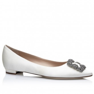 Manolo Blahnik Hangisi Flats In White Satin Manolo Blahnik Hangisi Flats In White Satin
