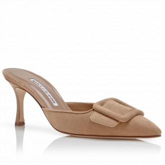 Manolo Blahnik Maysale 70mm Mules In Beige Suede Manolo Blahnik Maysale 70mm Mules In Beige Suede