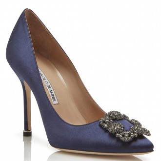 Manolo Blahnik Navy Blue Satin Hangisi 105mm Pumps Manolo Blahnik Navy Blue Satin Hangisi 105mm Pumps