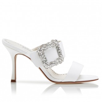 Manolo Blahnik White Gable Jewel 75mm Sandals Manolo Blahnik White Gable Jewel 75mm Sandals
