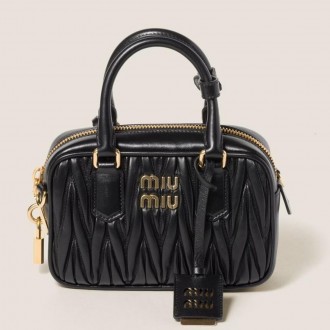 Miu Miu Arcadie Small Bag in Black Matelasse Leather