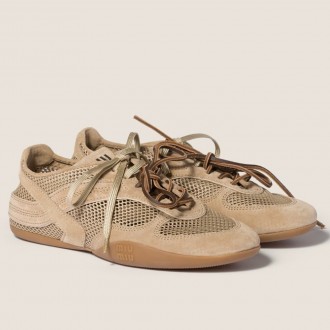 Miu Miu Gymnasium Sneakers in Beige Mesh and Suede