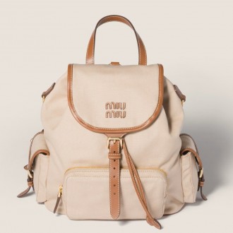 Miu Miu Large Backpack in Beige Canvas and Calfskin Miu Miu Large Backpack in Beige Canvas and Calfskin