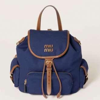 Miu Miu Large Backpack in Blue Canvas and Calfskin Miu Miu Large Backpack in Blue Canvas and Calfskin