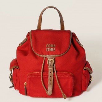 Miu Miu Large Backpack in Red Canvas and Calfskin Miu Miu Large Backpack in Red Canvas and Calfskin