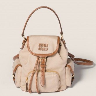 Miu Miu Small Backpack in Beige Canvas and Calfskin Miu Miu Small Backpack in Beige Canvas and Calfskin