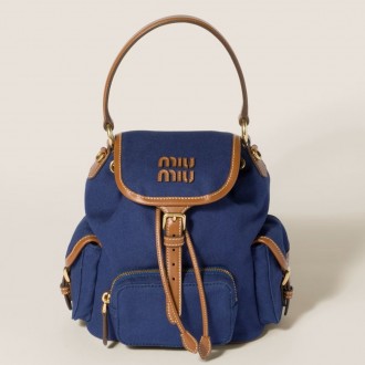 Miu Miu Small Backpack in Blue Canvas and Calfskin Miu Miu Small Backpack in Blue Canvas and Calfskin