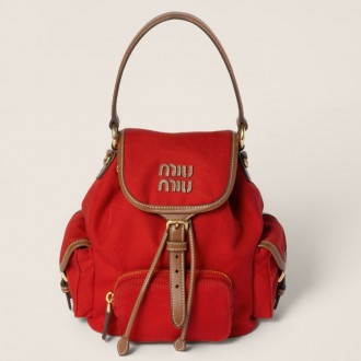 Miu Miu Small Backpack in Red Canvas and Calfskin Miu Miu Small Backpack in Red Canvas and Calfskin