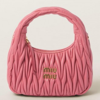 Miu Miu Wander Hobo Bag in Begonia Pink Matelasse Leather