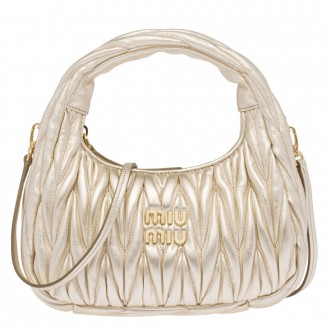 Miu Miu Wander Hobo Bag in Gold Matelasse Leather