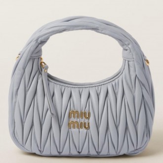 Miu Miu Wander Hobo Bag in Pearl Gray Matelasse Leather
