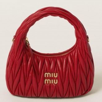 Miu Miu Wander Hobo Bag in Red Matelasse Leather