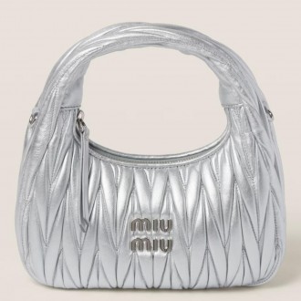 Miu Miu Wander Hobo Bag in Silver Matelasse Leather