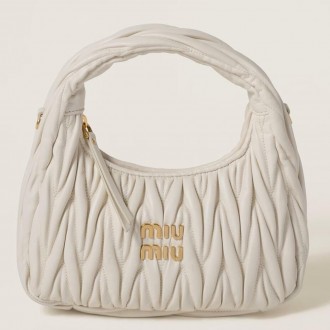 Miu Miu Wander Hobo Bag in White Matelasse Leather