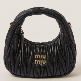 Miu Miu Wander Hobo Mini Bag in Black Matelasse Leather