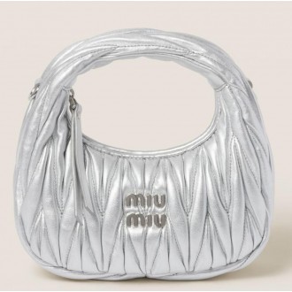 Miu Miu Wander Hobo Mini Bag in Silver Matelasse Leather