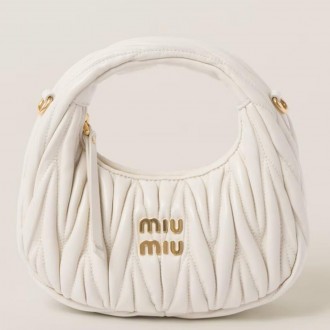 Miu Miu Wander Hobo Mini Bag in White Matelasse Leather