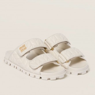 Miu Miu Women's Slide Sandals in White Matelasse Nappa Leather