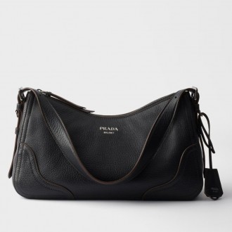 Prada Aimee Large Shoulder Bag in Black Buckskin
