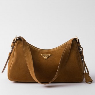 Prada Aimee Medium Shoulder Bag in Brown Suede Calfskin