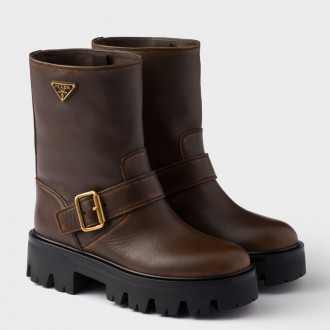 Prada Biker Boots in Dark Brown Calfskin Prada Biker Boots in Dark Brown Calfskin