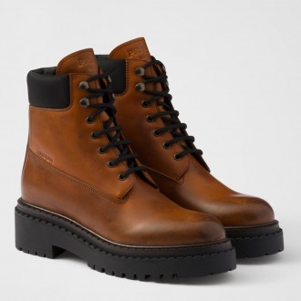 Prada Chelsea Boots in Cognac Leather and Re-Nylon Prada Chelsea Boots in Cognac Leather and Re-Nylon