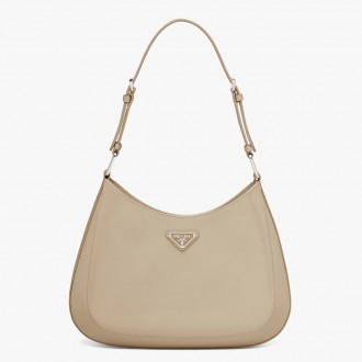 Prada Cleo Shoulder Large Bag In Beige Brushed Leather
