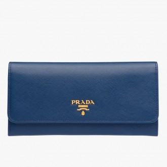 Prada Continental Wallet In Blue Saffiano Leather Prada Continental Wallet In Blue Saffiano Leather