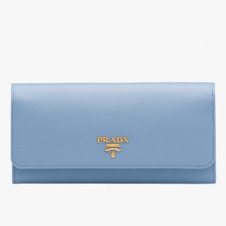 Prada Continental Wallet In Light Blue Saffiano Leather Prada Continental Wallet In Light Blue Saffiano Leather