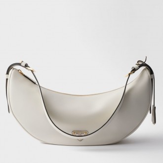 Prada Demi-lune Large Shoulder Bag in White Leather