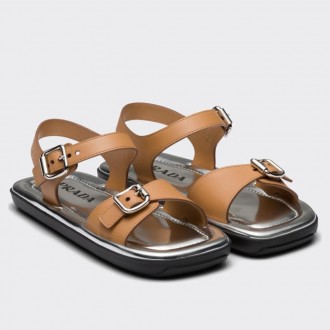 Prada Double-strap Sandals In Brown Leather Prada Double-strap Sandals In Brown Leather