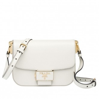 Prada Embleme Bag In White Saffiano Leather
